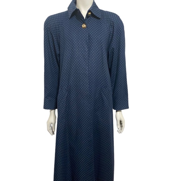 AQUASCUTUM Vintage Blue White Polka Dot H.M. Queen Elizabeth Trench Long Coat XL - Picture 10 of 12